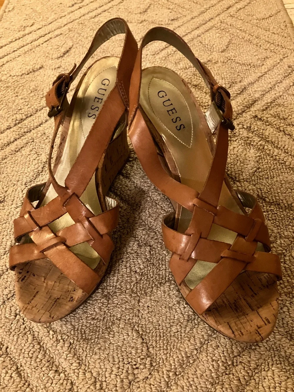 Guess Tan Platform Cork Wedges